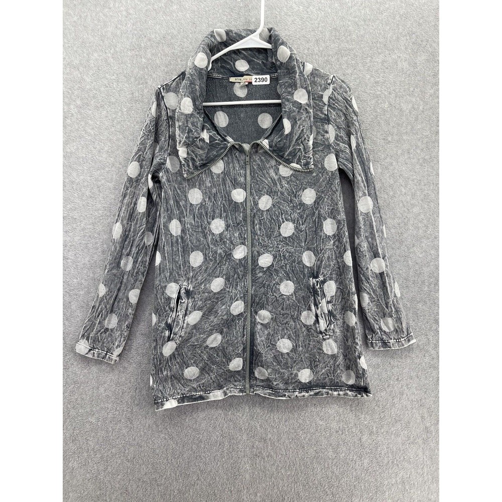 Mine. She Said. Women' Funnel Neck Full Zip Polka Dot Long Sleeve Small thin